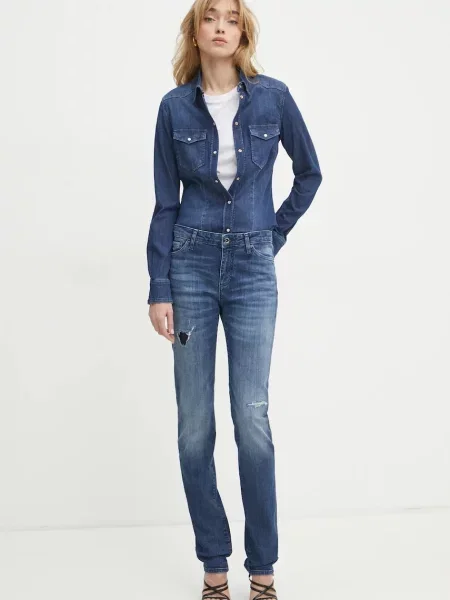 Liu Jo koszula jeansowa granatowy regular z kołnierzykiem klasycznym