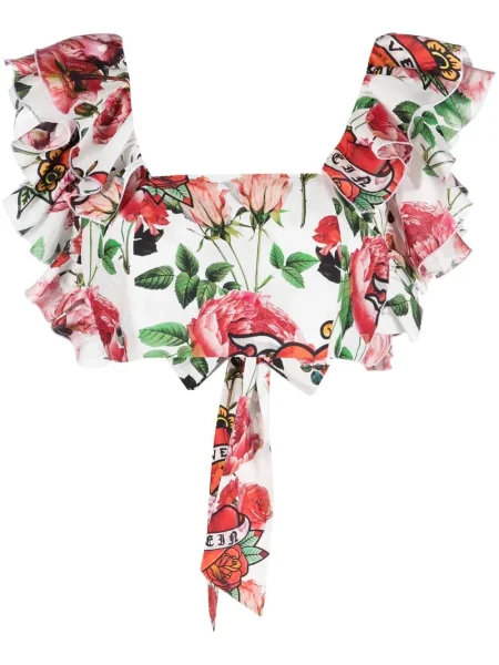 Cropp bluză Philipp Plein cu model floral cu imagine alb