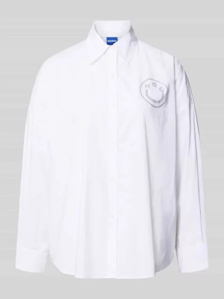 Bluzka koszulowa o kroju oversized z czystej bawełny model ‘EDAFNE_B’ Hugo Blue biała