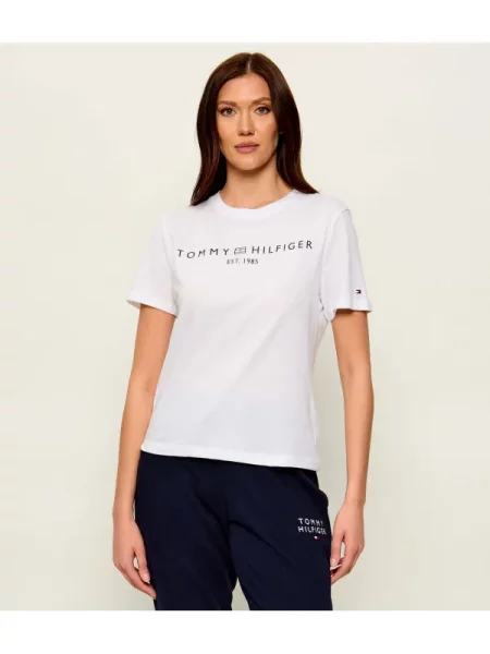 Tricou Tommy Jeans cu autograf alb