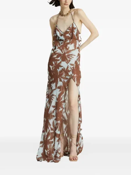 Rochie maxi Céleste cu imagine de costum maro