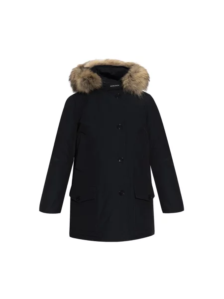 Kurtka puchowa Woolrich z kapturem niebieska