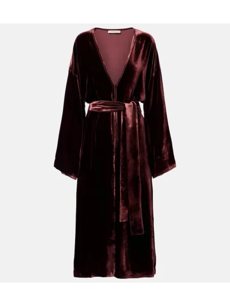 Aksamitna sukienka midi Asceno do kolan garniturowa bordowa