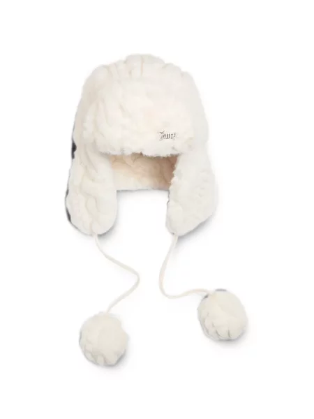 Căciulă Juicy Couture cu pompoane cu blană alb