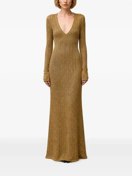 Rochie maxi Retori cu model floral tricotate maro