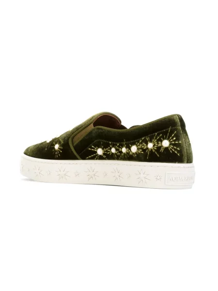 Chiloți Aquazzura cu perle slip-on verde