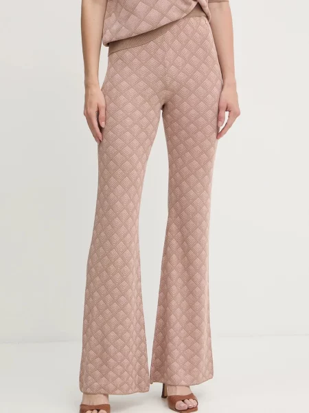 Silvian Heach pantaloni din amestec de in ARIS evazați high waist roz