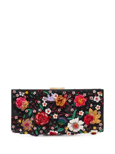 Geantă plic Carolina Herrera din satin cu model floral negru