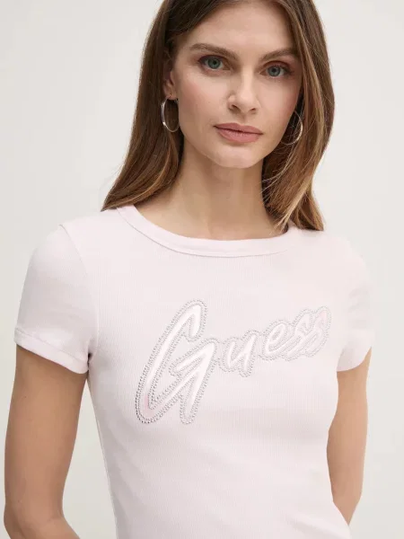 T-shirt z nadrukiem z logo Guess różowa