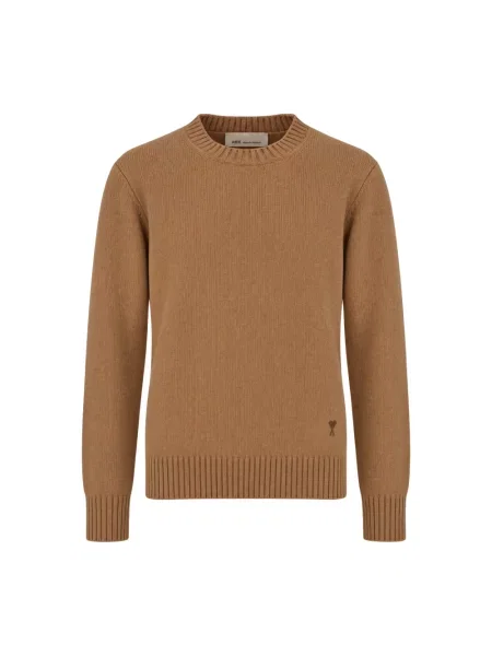 Sweter Ami Paris wełniany z logo beżowy