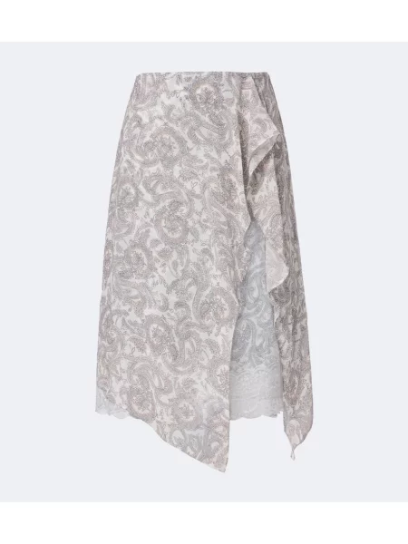 Fustă midi Acne Studios de mătase cu model paisley bej