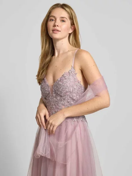 Sukienka wieczorowa z kwiatowym obszyciem koronką Mascara