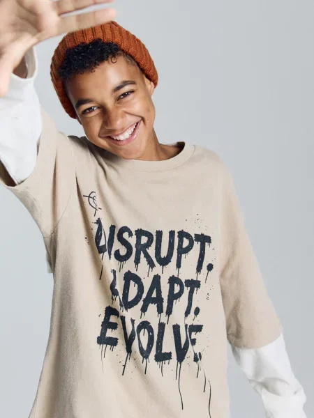 Reserved Tricou din cu mânecă lungă și imprimeu bej