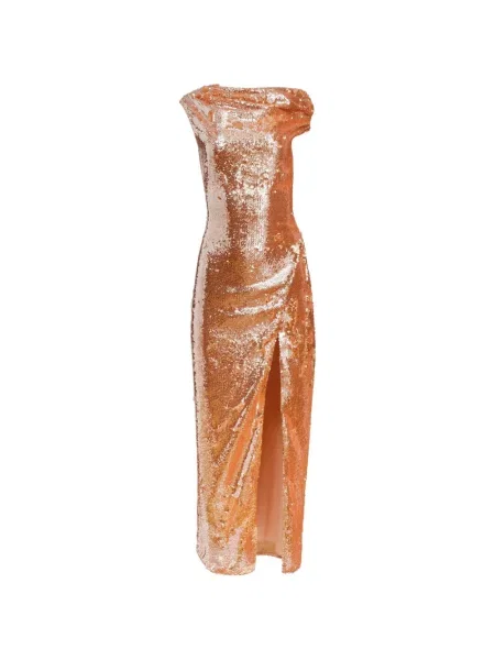 Sukienka midi Toccin asymetryczna drapowana garniturowa pomarańczowa