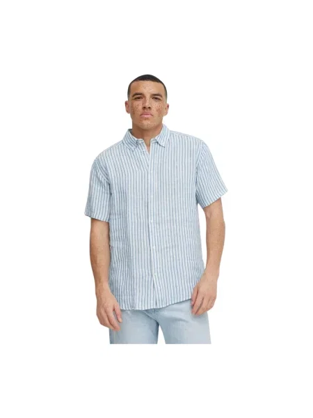 Les Deux koszula lniana regular z kołnierzykiem button-down niebieski