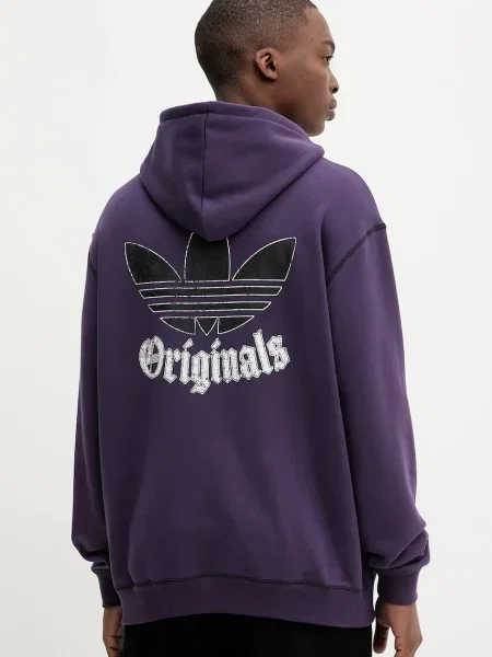 Суичър с качулка Adidas с протрити краища с качулка виолетово