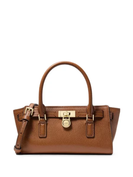 Кожена чанта за през рамо Michael Michael Kors с автограф кафяво
