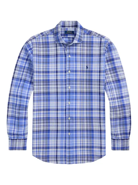 Tricou Polo Ralph Lauren din piele cu broderie în carouri maro