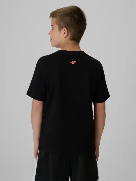 T-shirt regular z nadrukiem chłopięcy 4F czarna