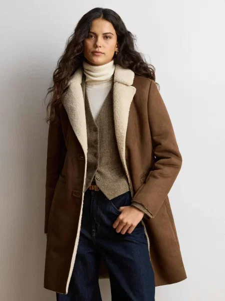 Palton Lauren Ralph Lauren din piele de oaie maro