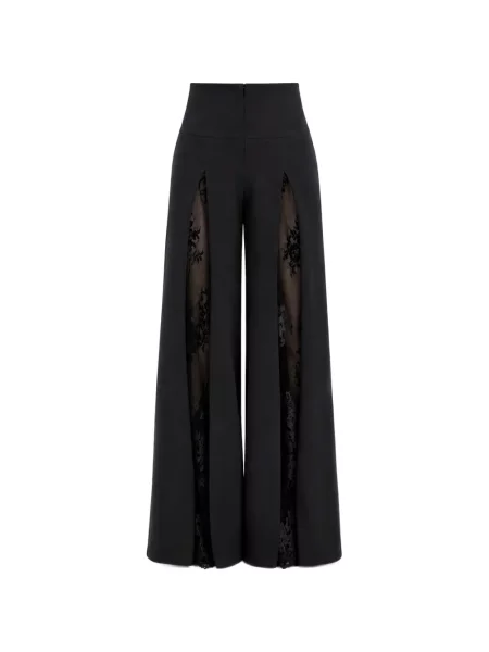 Pantaloni palazzo Monarh din dantelă negru