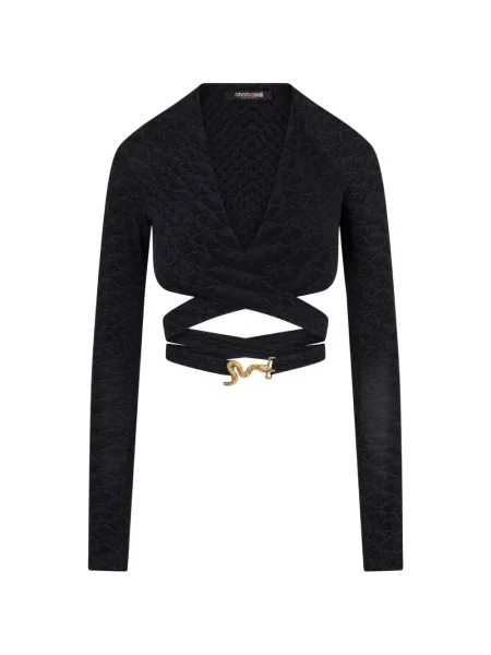 Top Roberto Cavalli cu model piele de șarpe plic negru