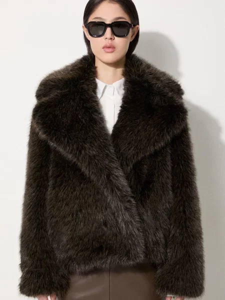 Kenzo geaca Short Fake Fur Blouson femei de iarna negru
