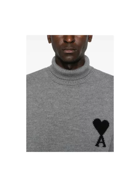 Sweter z golfem Ami Paris szary