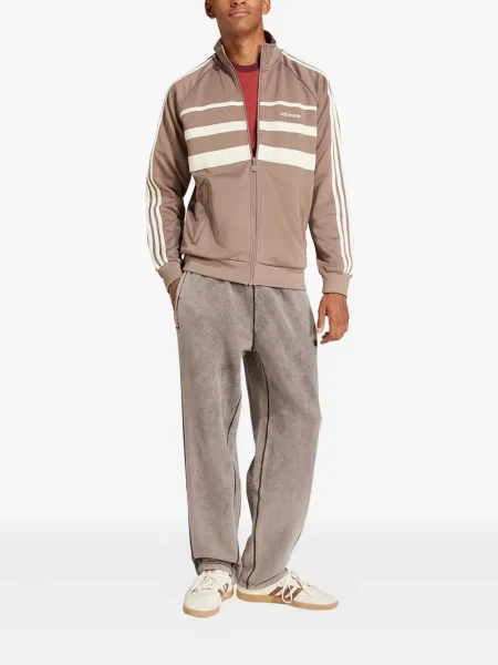 Pantaloni Adidas cu dungi cu broderie din fleece negru