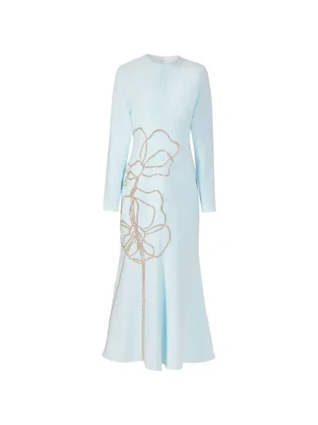 Haftowana sukienka midi Costarellos garniturowa niebieska