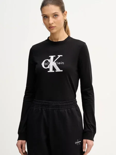 Tričko s dlouhým rukávem Calvin Klein Jeans černá