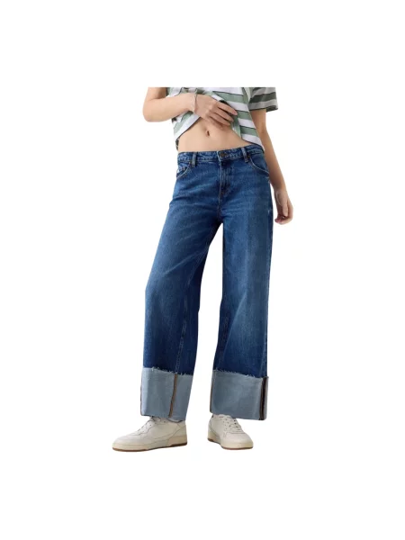 Szerokie jeansy Guess niebieskie