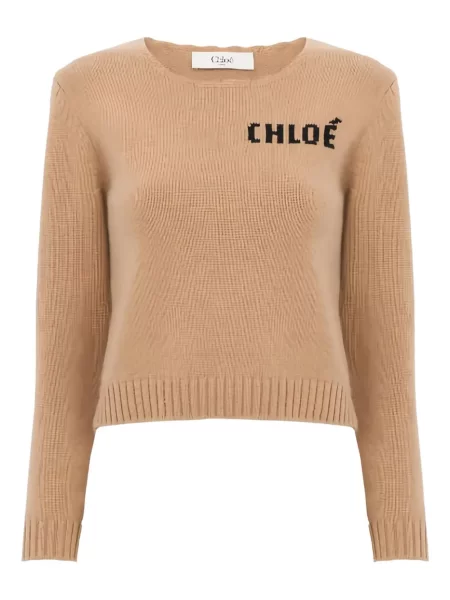 Pulover Chloé cu broderie maro