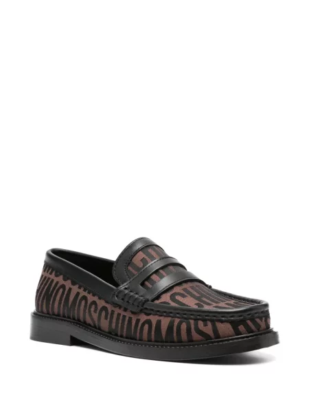 Jacquard loaferice Moschino s autogramom smeđa