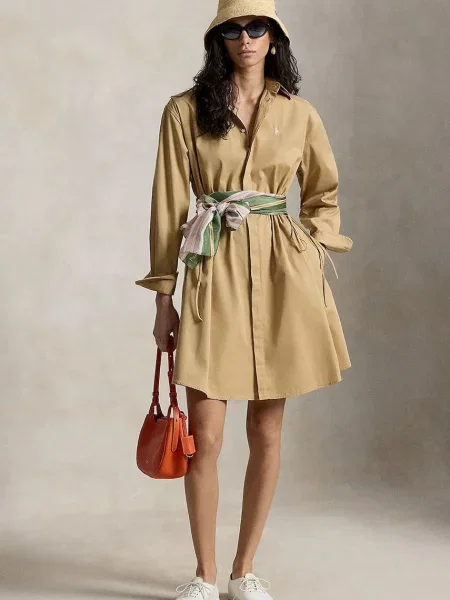 Polo Ralph Lauren rochie tip cămașă din maro