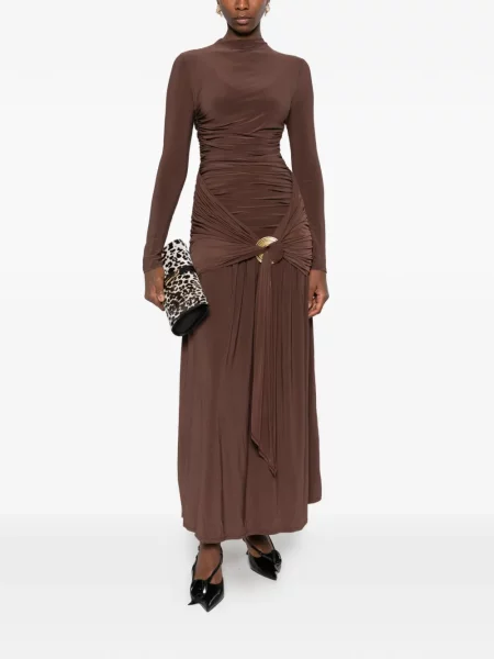 Rochie maxi Aje din jerseu maro