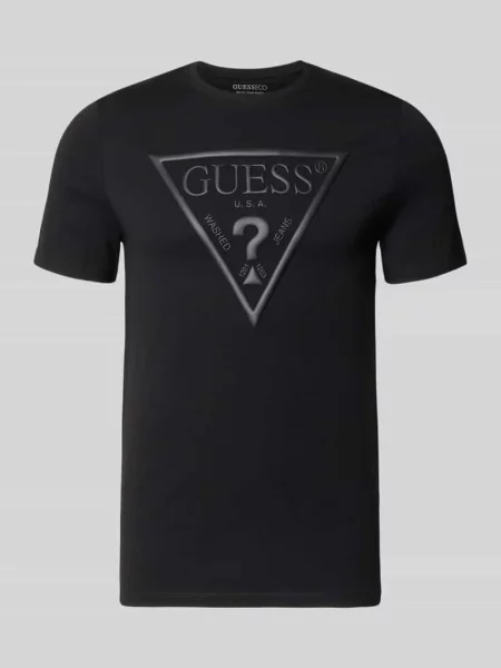 T-shirt z logo i okrągłym dekoltem Guess czarna