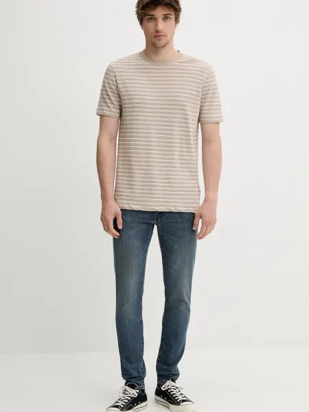 Marc O'Polo t-shirt z domieszką lnu wzorzysty brązowy