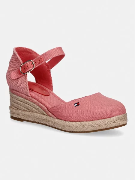 Espadrile Tommy Hilfiger cu pană cu vârf închis din piele roz
