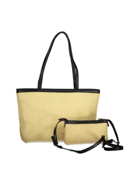 Lniana torebka Valentino Bags beżowa