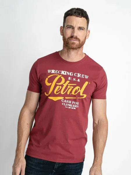 Petrol Industries Póló sárga / sötétvörös / fehér