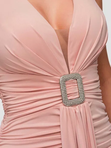 Rochie maxi Edoti cu decolteu în V roz