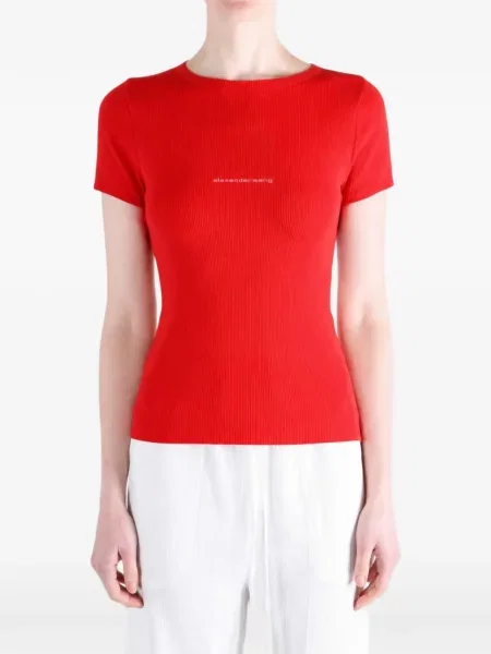 Жакардов топ Alexander Wang с кръгло деколте с автограф червено