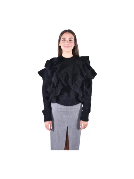 Dzianinowy sweter Elisabetta Franchi z falbankami czarny