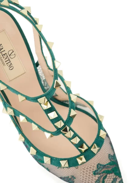 Pantofi cu toc Valentino Garavani din dantelă verde