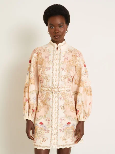 Zimmermann Sukienka Lniana Daylight Z Błyszczącą Nicią beige beżowa
