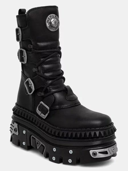 New Rock CRUST NEGRO NEGRO + IMPERFECT REACTOR NEGRO TORNILLOS bocanci pentru femei din piele
