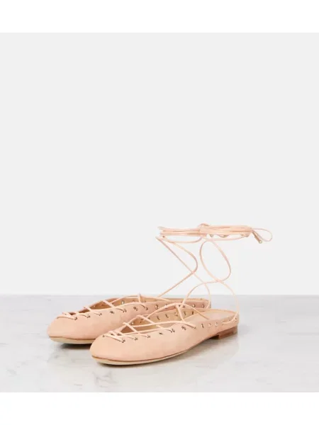 Balerini Chloé din piele de căprioară roz