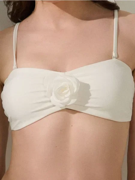 Верх від бікіні з від’єднуваними бретелями кремовий