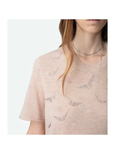 Sweter Zadig & Voltaire z kaszmiru z krótkim rękawem beżowy